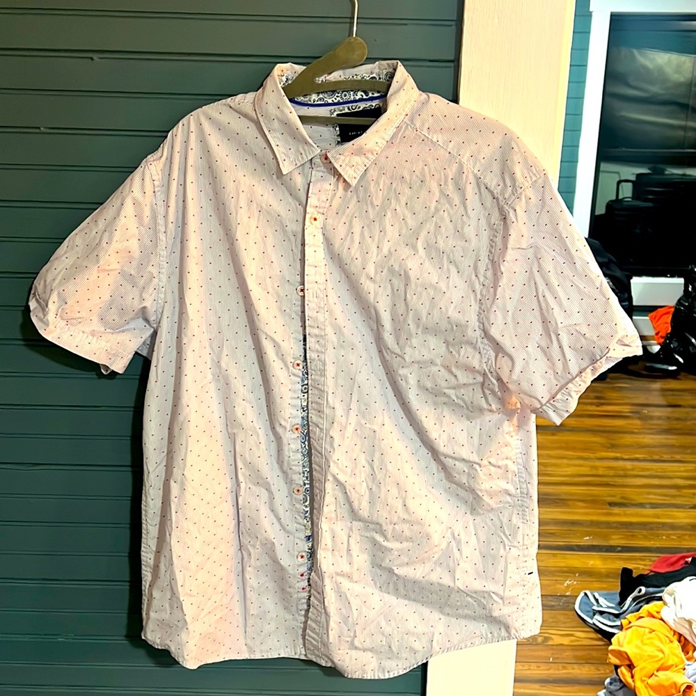 Denim and flower short sleeve dress shirt